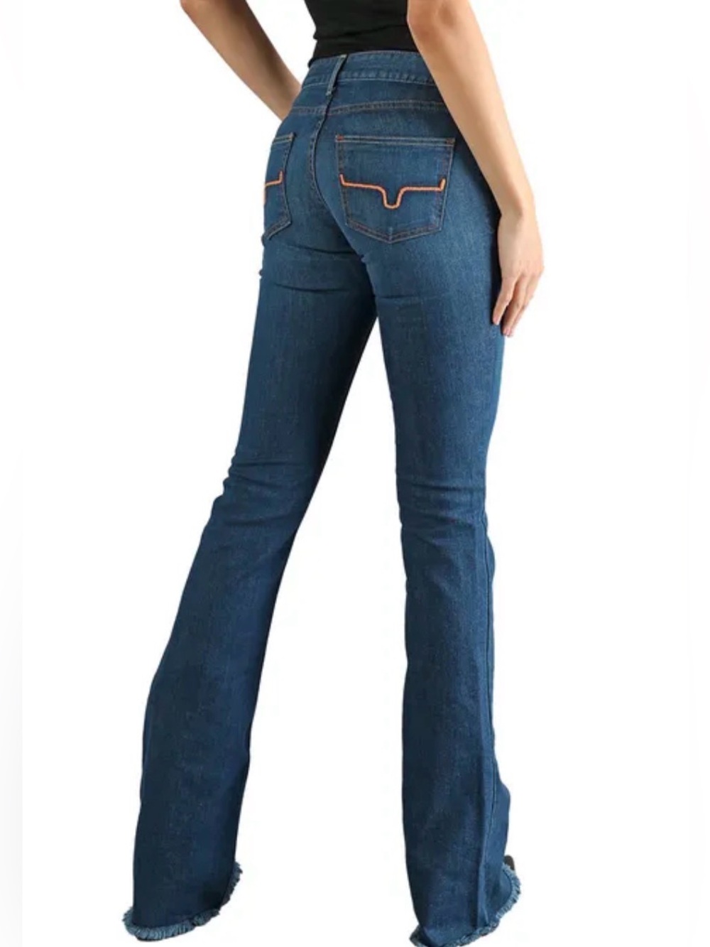 Kimes Ranch Lola Raw Hem Western Flared Jeans Classic Blue Denim Women Size 12